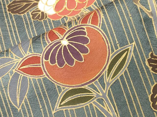 平和屋着物●訪問着　駒刺繍　籠目枝花文　金彩　正絹　逸品　CABG4749gh