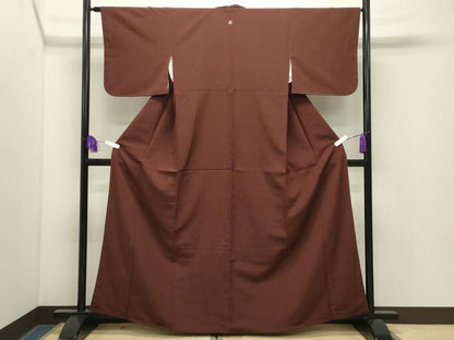 平和屋着物●上質な色無地　お召地　葡萄色　正絹　逸品　CABG4753gh