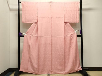 平和屋着物●上質な色無地　紗綾形舞蝶地紋　珊瑚色　正絹　逸品　CABG4754gh