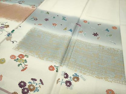 平和屋着物●訪問着　刺繍　花唐草文　暈し染め　金彩　正絹　逸品　未使用　CABG4755gh