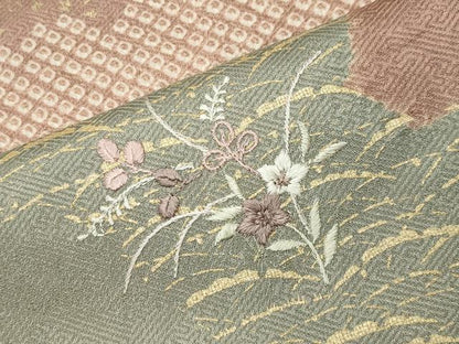 平和屋着物●訪問着　駒刺繍　絞り　雲重ね花唐草文　金彩　正絹　逸品　CABG4756gh
