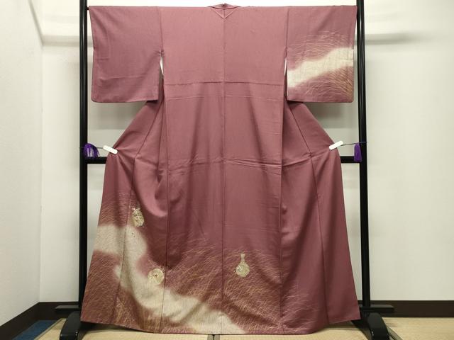 平和屋着物●訪問着　駒刺繍　花瓶花蝶文　暈し染め　金彩　正絹　逸品　CABG4763gh