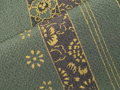 平和屋着物●上質な小紋　冊子花唐草文　金彩　鬼しぼ縮緬　正絹　逸品　CABG4769gh