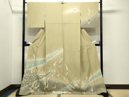 平和屋着物●訪問着　作家物　草花文　暈し染め　金彩　ロング丈　正絹　逸品　CABG4773gh