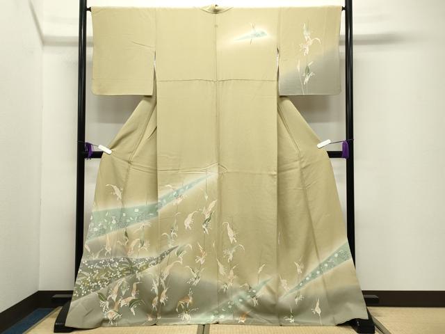 平和屋着物●訪問着　作家物　草花文　暈し染め　金彩　ロング丈　正絹　逸品　CABG4773gh