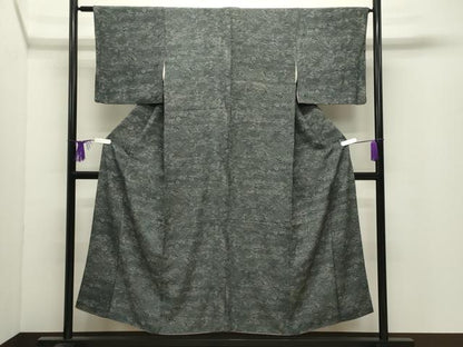 平和屋着物●江戸小紋　立波扇面花文　黒地　正絹　逸品　CABG4774gh