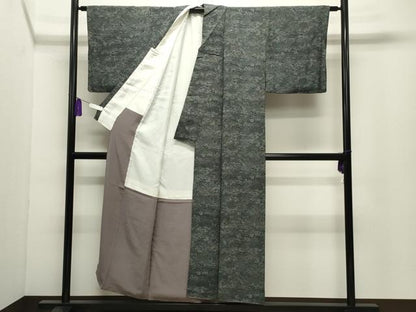 平和屋着物●江戸小紋　立波扇面花文　黒地　正絹　逸品　CABG4774gh