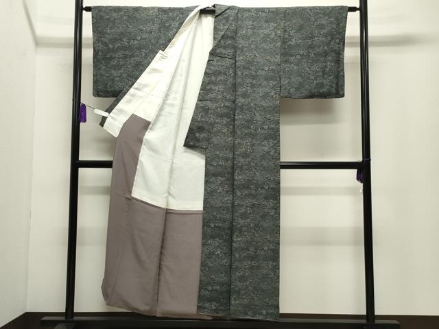 平和屋着物●江戸小紋　立波扇面花文　黒地　正絹　逸品　CABG4774gh