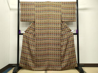 平和屋着物●上質な小紋　幾何学文様　鬼しぼ縮緬　正絹　逸品　CABG4775gh