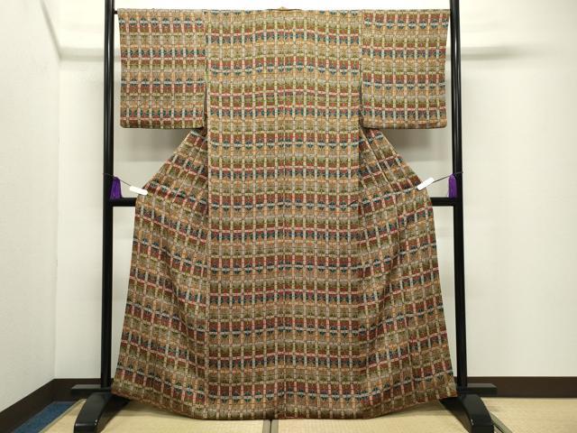 平和屋着物●上質な小紋　幾何学文様　鬼しぼ縮緬　正絹　逸品　CABG4775gh