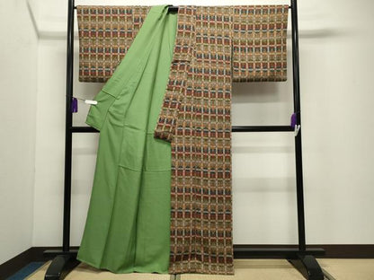 平和屋着物●上質な小紋　幾何学文様　鬼しぼ縮緬　正絹　逸品　CABG4775gh