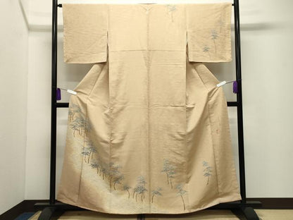 平和屋着物●草木染友禅作家　小山仁郎　訪問着　立波枝松文　暈し染め　金彩　金通し地　正絹　逸品　未使用　CABG4781gh