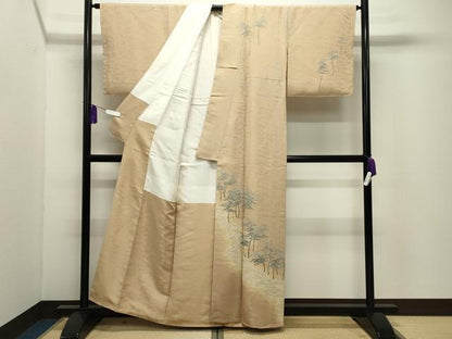 平和屋着物●草木染友禅作家　小山仁郎　訪問着　立波枝松文　暈し染め　金彩　金通し地　正絹　逸品　未使用　CABG4781gh