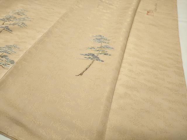 平和屋着物●草木染友禅作家　小山仁郎　訪問着　立波枝松文　暈し染め　金彩　金通し地　正絹　逸品　未使用　CABG4781gh