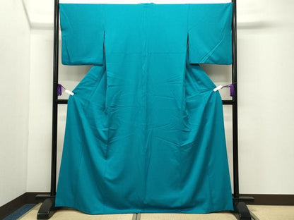 平和屋着物●色無地　格子地紋　納戸色　洗える着物　CABG4788gh