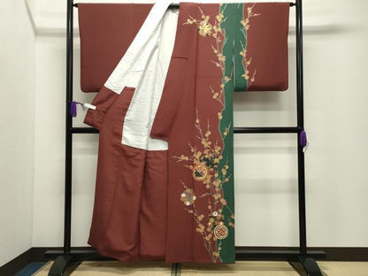 平和屋着物●訪問着　駒刺繍　花蝶枝梅文　金彩　正絹　逸品　CABG4792gh