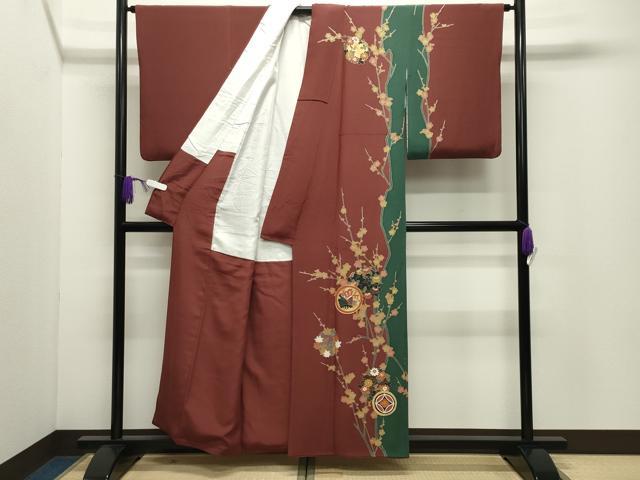 平和屋着物●訪問着　駒刺繍　花蝶枝梅文　金彩　正絹　逸品　CABG4792gh
