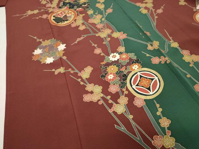 平和屋着物●訪問着　駒刺繍　花蝶枝梅文　金彩　正絹　逸品　CABG4792gh