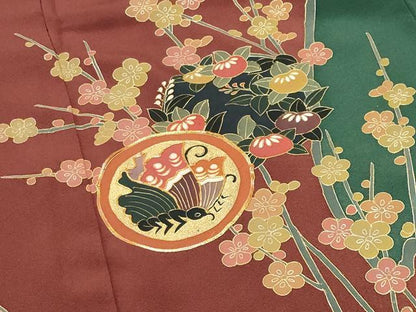 平和屋着物●訪問着　駒刺繍　花蝶枝梅文　金彩　正絹　逸品　CABG4792gh