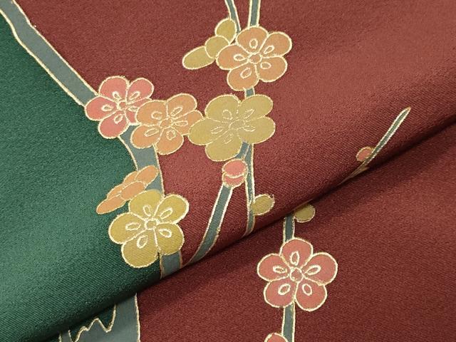 平和屋着物●訪問着　駒刺繍　花蝶枝梅文　金彩　正絹　逸品　CABG4792gh