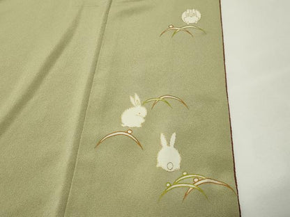 平和屋着物●人形作家・ホリヒロシ　小紋　兎　鬼しぼ縮緬　正絹　逸品　CABG4796gh