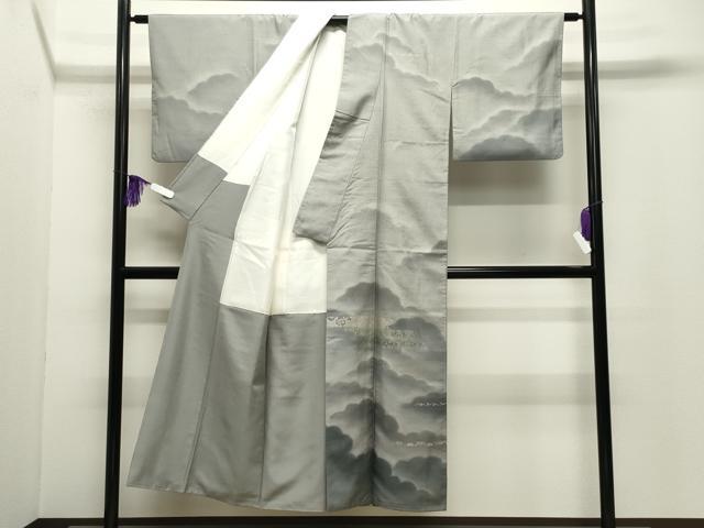 平和屋着物●石川県指定無形文化財　牛首紬　白山工房　手織り　訪問着　雲重ね吉祥花文　金銀彩　正絹　逸品　CABG4797gh