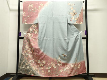 平和屋着物●訪問着　駒刺繍　舞蝶花文　暈し染め　金彩　正絹　逸品　CABG4798gh