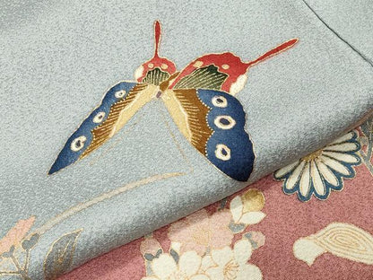 平和屋着物●訪問着　駒刺繍　舞蝶花文　暈し染め　金彩　正絹　逸品　CABG4798gh