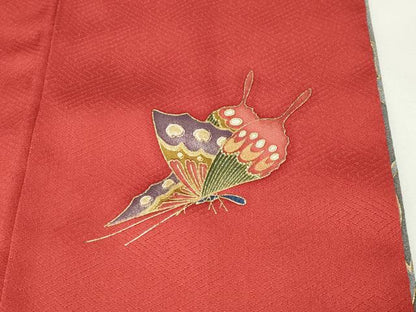 平和屋着物●訪問着　駒刺繍　舞蝶花文　暈し染め　金彩　正絹　逸品　CABG4798gh