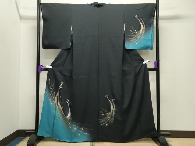 平和屋着物●訪問着　孔雀文　暈し染め　黒地　金銀彩　正絹　逸品　未使用　CABG4800gh