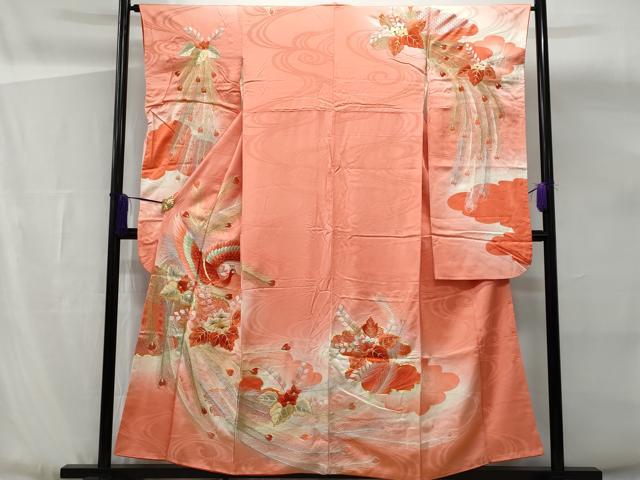 平和屋着物■豪華振袖 総刺繍 駒刺繍 孔雀桐花文 暈し染め 銀彩 正絹 逸品 CABG4865fb