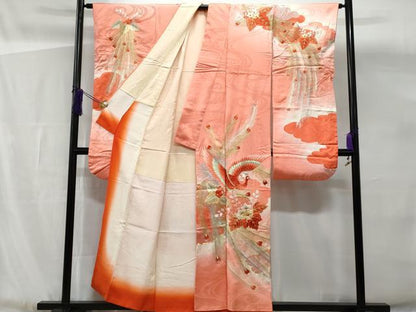 平和屋着物■豪華振袖 総刺繍 駒刺繍 孔雀桐花文 暈し染め 銀彩 正絹 逸品 CABG4865fb