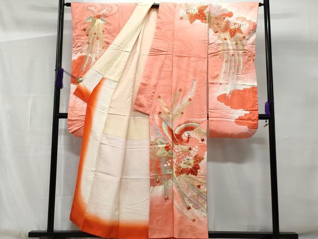 平和屋着物■豪華振袖 総刺繍 駒刺繍 孔雀桐花文 暈し染め 銀彩 正絹 逸品 CABG4865fb