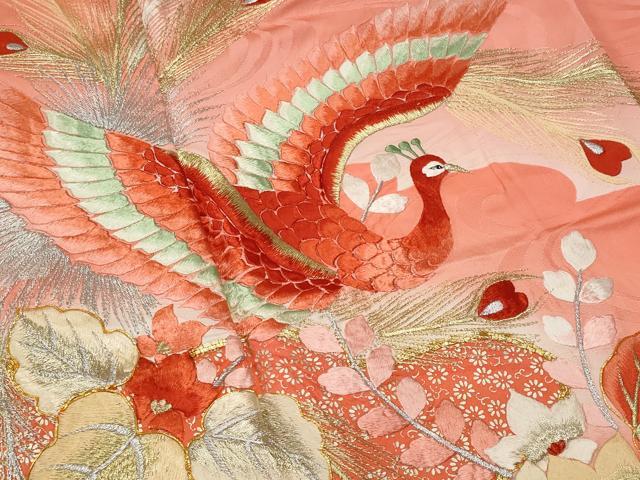 平和屋着物■豪華振袖 総刺繍 駒刺繍 孔雀桐花文 暈し染め 銀彩 正絹 逸品 CABG4865fb