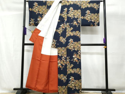 平和屋着物■上質な小紋 七宝枝花文 金彩 正絹 逸品 CABG4873fb