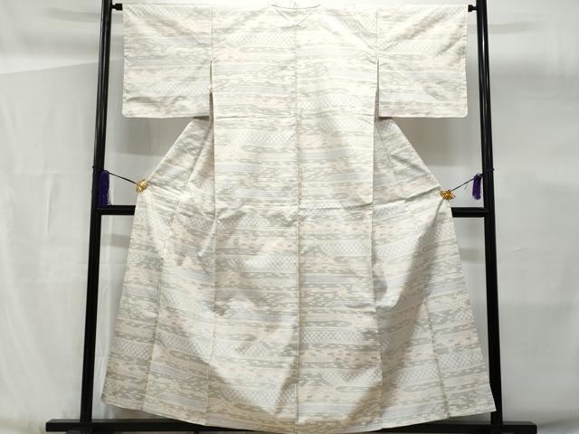 平和屋着物■本場大島紬 白大島 幾何学文様 正絹 逸品 CABG4876fb