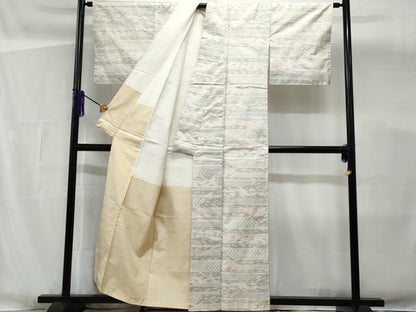 平和屋着物■本場大島紬 白大島 幾何学文様 正絹 逸品 CABG4876fb