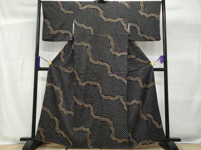 平和屋着物■上質な小紋 絞り 雲取り文 黒地 正絹 逸品 CABG4881fb