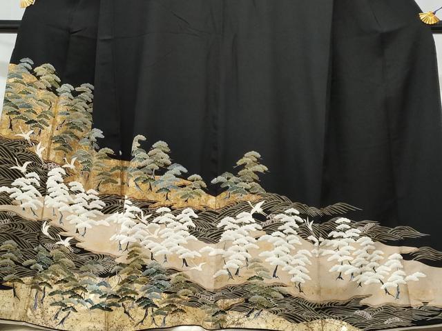 平和屋着物■豪華黒留袖 駒刺繍 立波枝松文 金彩 正絹 逸品 CABG4882fb