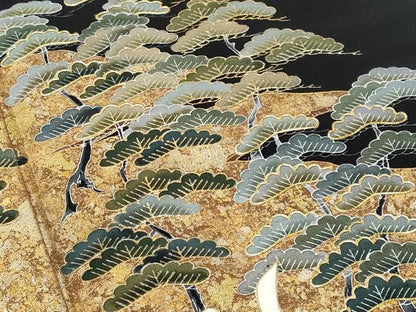 平和屋着物■豪華黒留袖 駒刺繍 立波枝松文 金彩 正絹 逸品 CABG4882fb