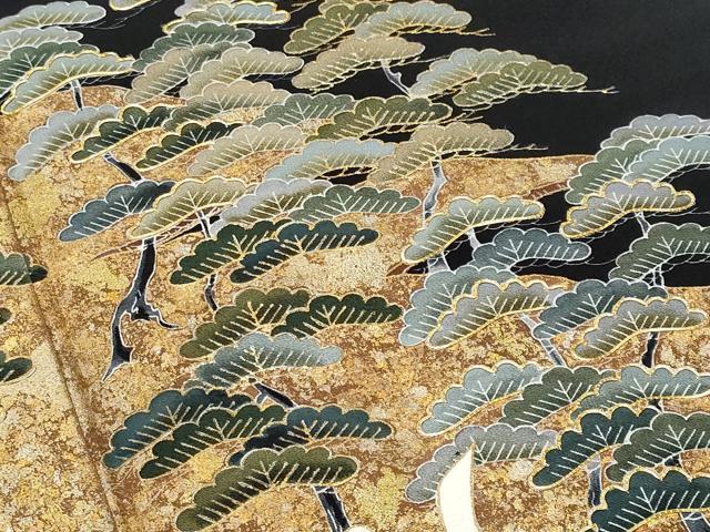 平和屋着物■豪華黒留袖 駒刺繍 立波枝松文 金彩 正絹 逸品 CABG4882fb