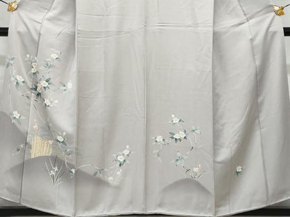 平和屋着物■訪問着 友禅 竹垣枝花文 反端付き 正絹 逸品 CABG4892fb