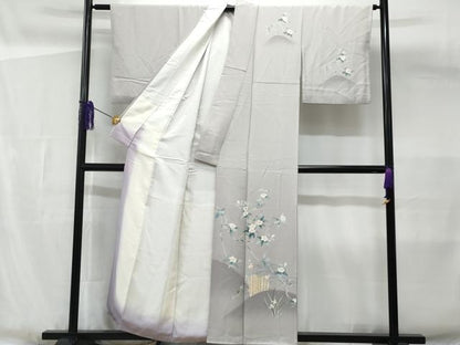 平和屋着物■訪問着 友禅 竹垣枝花文 反端付き 正絹 逸品 CABG4892fb