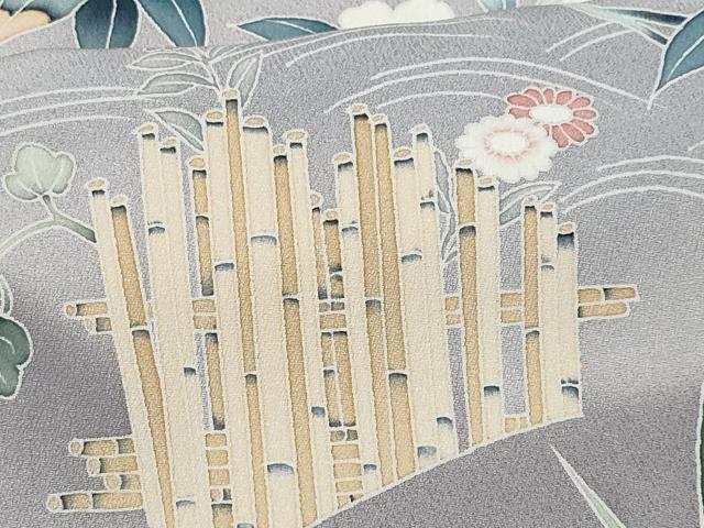 平和屋着物■訪問着 友禅 竹垣枝花文 反端付き 正絹 逸品 CABG4892fb
