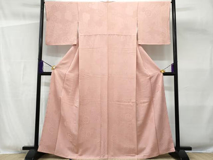 平和屋着物■上質な色無地　亀甲重ね吉祥花地紋　珊瑚色　正絹　逸品　CABG4907fb