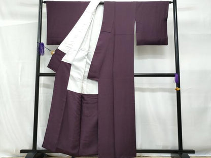平和屋着物■上質な色無地 堅牢染 草木染 滅紫色 反端付き 正絹 逸品 CABG4948fb