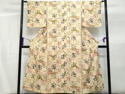 平和屋着物■上質な小紋 市松草花文 正絹 逸品 未使用 CABG4958fb