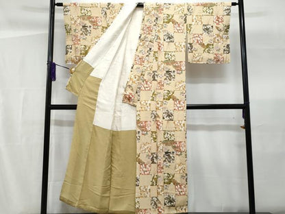 平和屋着物■上質な小紋 市松草花文 正絹 逸品 未使用 CABG4958fb