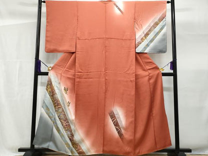 平和屋着物■訪問着 舞蝶竹花文 暈し染め 金銀彩 正絹 逸品 CABG4970fb