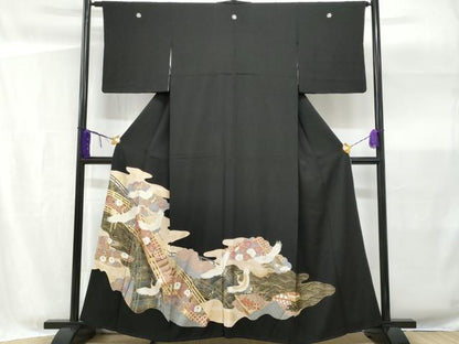 平和屋着物■豪華黒留袖 渡り橋立波飛鶴花文 金彩 正絹 逸品 CABG4978fb